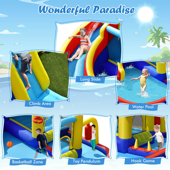 7-in-1 Inflatable Water Slide Water Park Kids Bounce Castle With 735W Air Blower Image 6