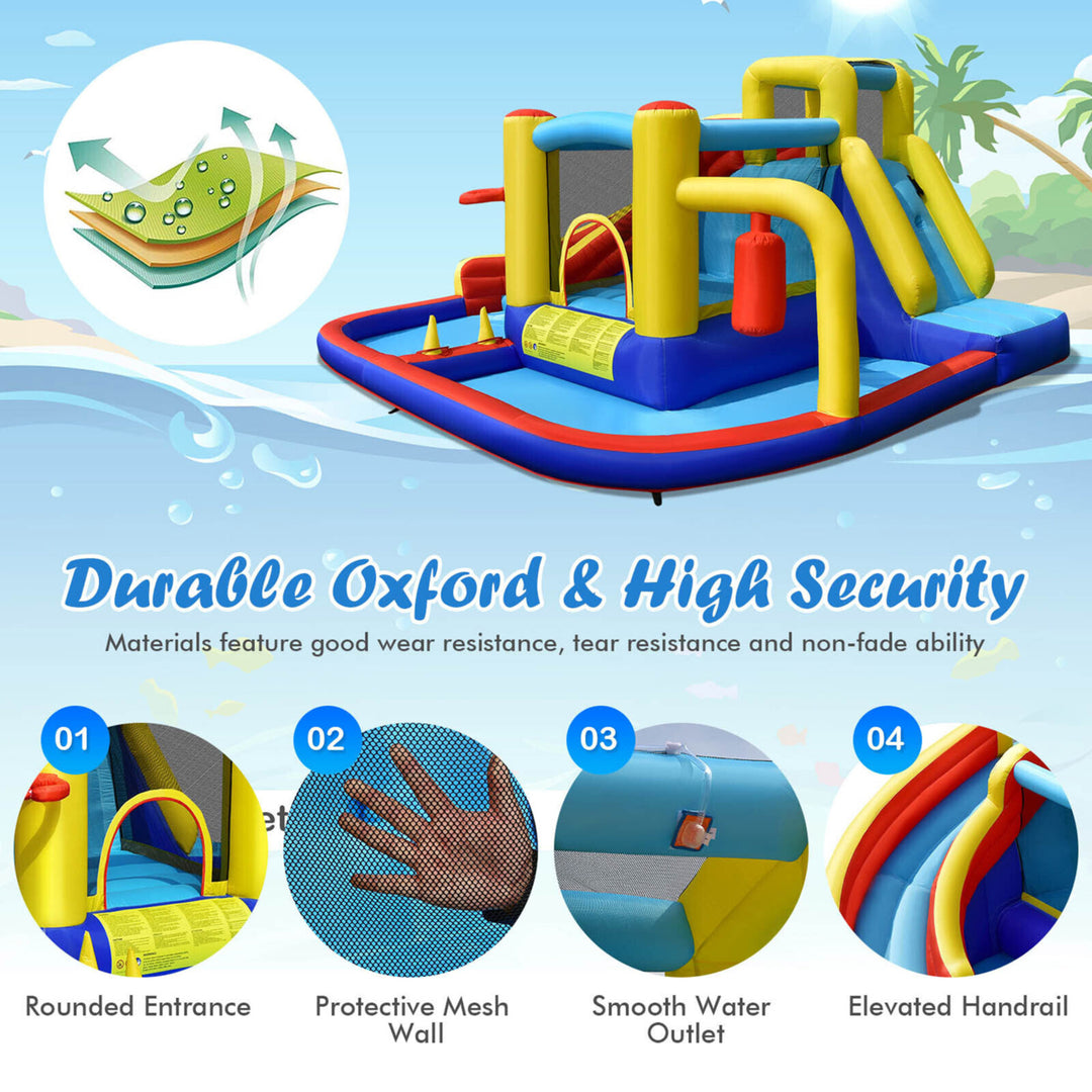 7-in-1 Inflatable Water Slide Water Park Kids Bounce Castle With 735W Air Blower Image 7