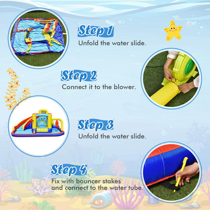 7-in-1 Inflatable Water Slide Water Park Kids Bounce Castle With 735W Air Blower Image 8