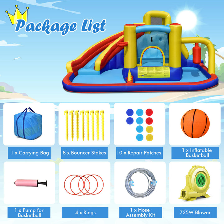 7-in-1 Inflatable Water Slide Water Park Kids Bounce Castle With 735W Air Blower Image 9