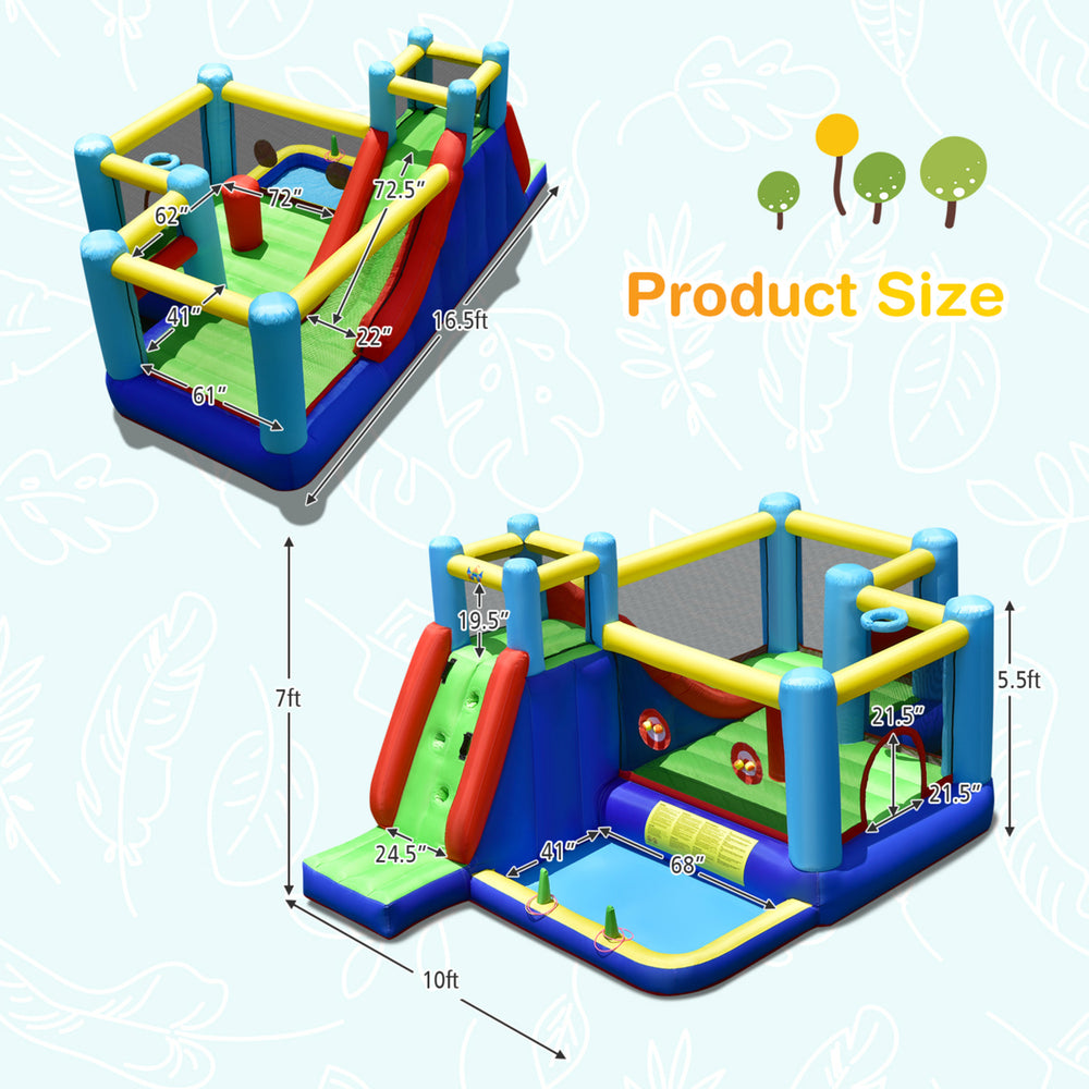 8-in-1 Kids Inflatable Bounce House Bouncy Castle Indoor Outdoor Without Blower Image 2