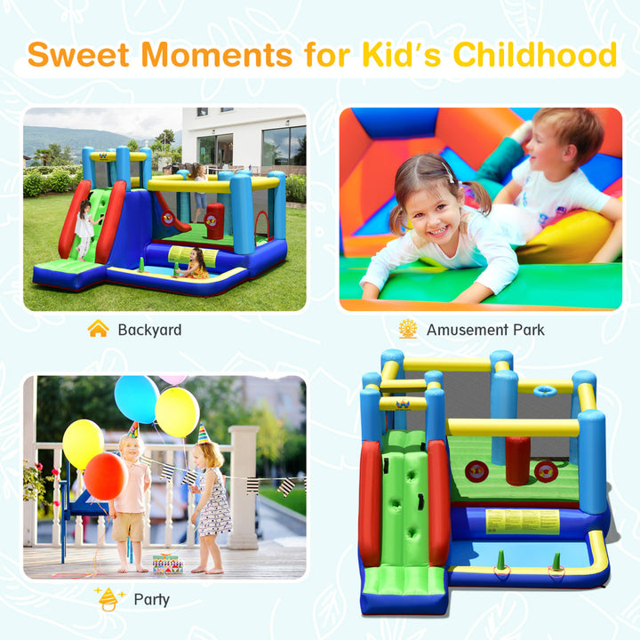8-in-1 Kids Inflatable Bounce House Bouncy Castle Indoor Outdoor Without Blower Image 4