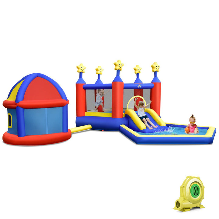 Kids Inflatable Bouncy Castle w/Slide Large Jumping Area Playhouse and 735W Blower Image 1