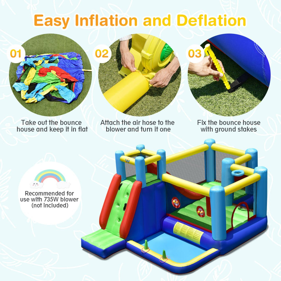 8-in-1 Kids Inflatable Bounce House Bouncy Castle Indoor Outdoor Without Blower Image 7