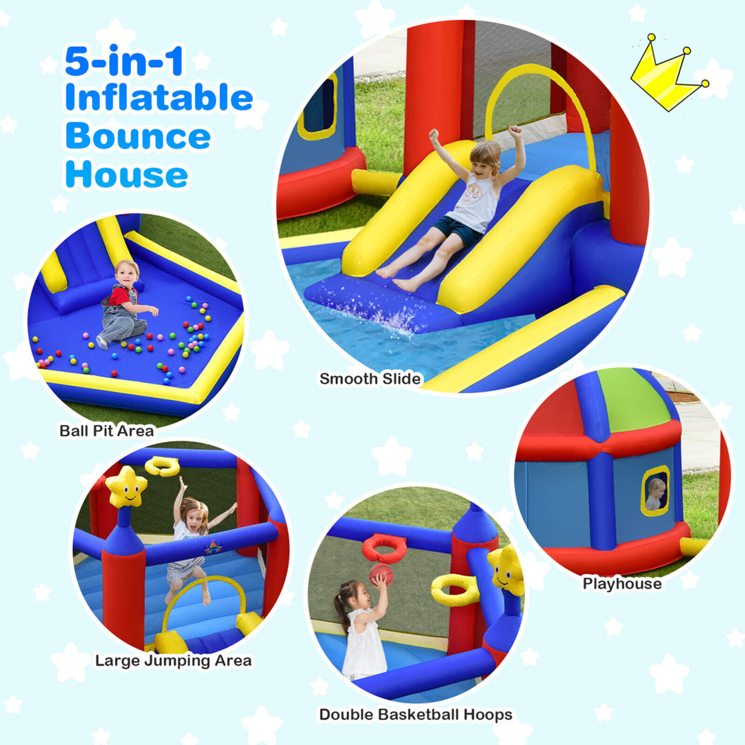 Kids Inflatable Bouncy Castle w/Slide Large Jumping Area Playhouse and 735W Blower Image 6