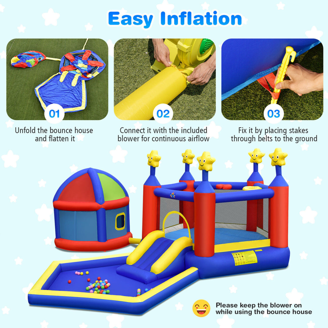 Kids Inflatable Bouncy Castle w/Slide Large Jumping Area Playhouse and 735W Blower Image 8