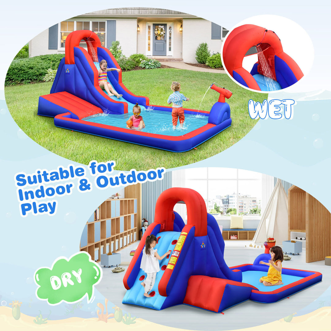 Inflatable Waterslide w/ Climbing Wall Slide Splash Pool Swim Ringsand480W Blower Image 4