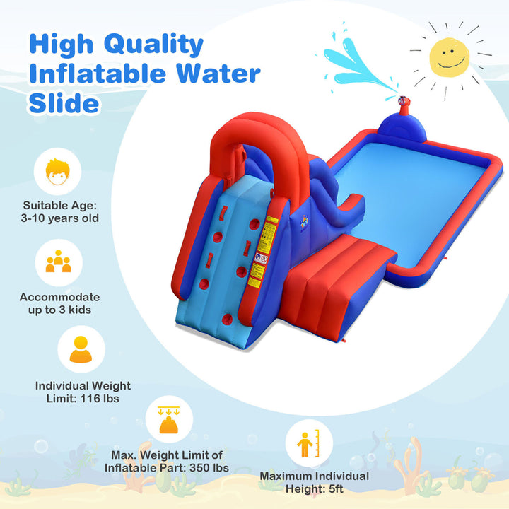 Inflatable Waterslide w/ Climbing Wall Slide Splash Pool Swim Ringsand480W Blower Image 4