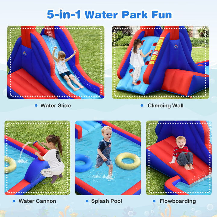 Inflatable Waterslide w/ Climbing Wall Slide Splash Pool Swim Ringsand480W Blower Image 6