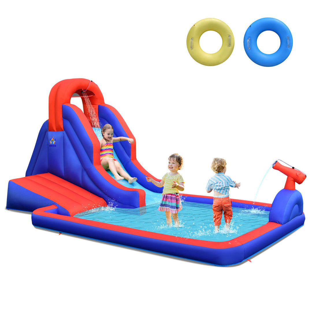 Inflatable Waterslide w/ Climbing Wall Slide Splash Pool Swim Ringsand480W Blower Image 7