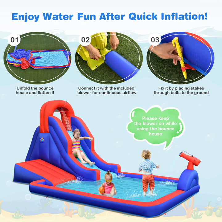 Inflatable Waterslide w/ Climbing Wall Slide Splash Pool Swim Ringsand480W Blower Image 8