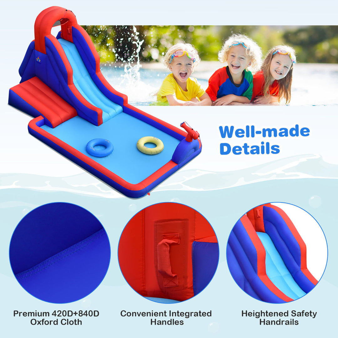 Inflatable Waterslide w/ Climbing Wall Slide Splash Pool Swim Ringsand480W Blower Image 10