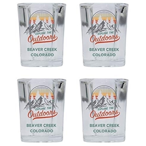 Beaver Creek Colorado Explore the Outdoors Souvenir 2 Ounce Square Base Liquor Shot Glass 4-Pack Image 1