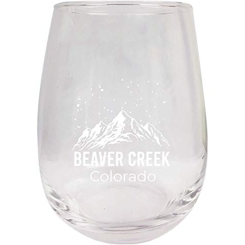 Beaver Creek Colorado Ski Adventures Etched Stemless Wine Glass 9 oz 2-Pack Image 1