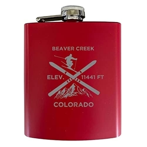 Beaver Creek Colorado Ski Snowboard Winter Adventures Stainless Steel 7 oz Flask Red Image 1