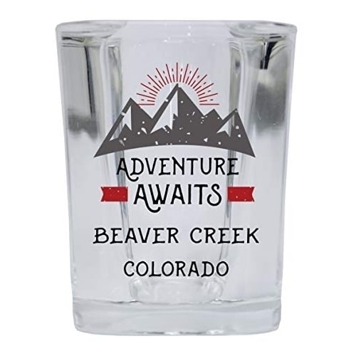 Beaver Creek Colorado Souvenir 2 Ounce Square Base Liquor Shot Glass Adventure Awaits Design Image 1