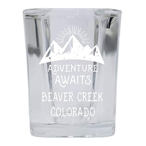 Beaver Creek Colorado Souvenir Laser Engraved 2 Ounce Square Base Liquor Shot Glass Adventure Awaits Design Image 1
