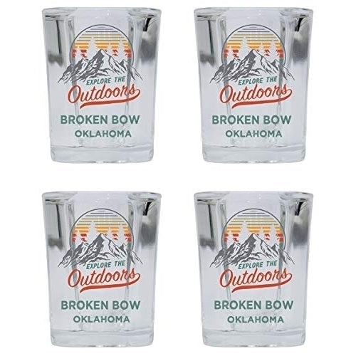 Broken Bow Oklahoma Explore the Outdoors Souvenir 2 Ounce Square Base Liquor Shot Glass 4-Pack Image 1