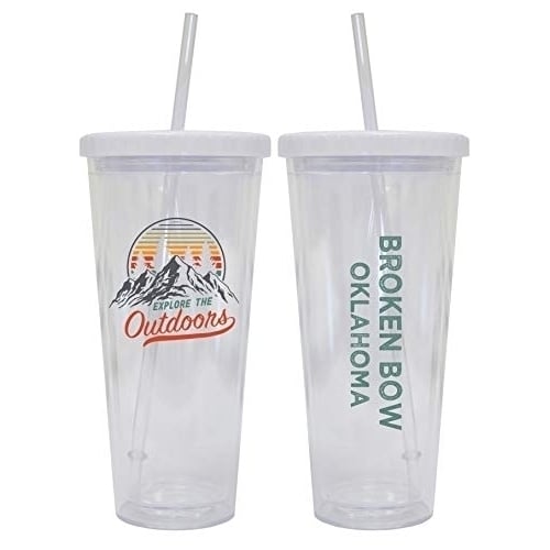 Broken Bow Oklahoma Camping 24 oz Reusable Plastic Straw Tumbler w/Lid and Straw 2-Pack Image 1