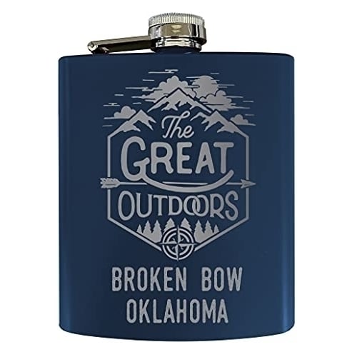 Broken Bow Oklahoma Laser Engraved Explore the Outdoors Souvenir 7 oz Stainless Steel 7 oz Flask Navy Image 1