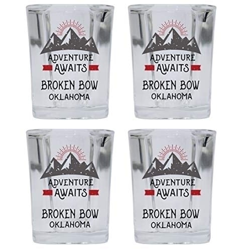 Broken Bow Oklahoma Souvenir 2 Ounce Square Base Liquor Shot Glass Adventure Awaits Design 4-Pack Image 1