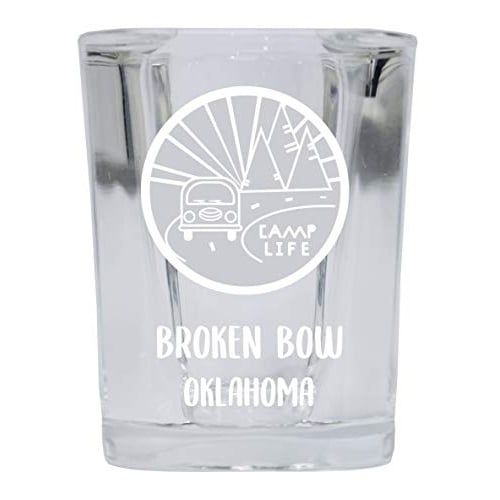 Broken Bow Oklahoma Souvenir Laser Engraved 2 Ounce Square Base Liquor Shot Glass Camp Life Design Image 1