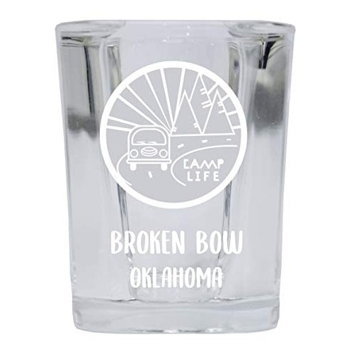 Broken Bow Oklahoma Souvenir Laser Engraved 2 Ounce Square Base Liquor Shot Glass 4-Pack Camp Life Design Image 1