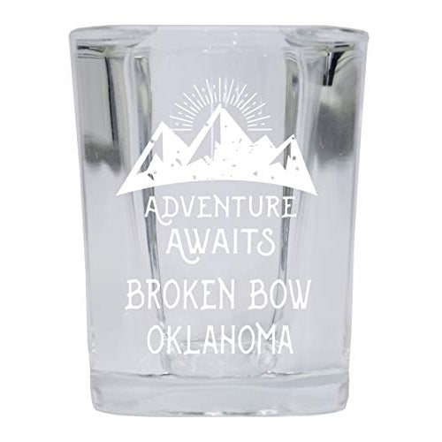 Broken Bow Oklahoma Souvenir Laser Engraved 2 Ounce Square Base Liquor Shot Glass 4-Pack Adventure Awaits Design Image 1