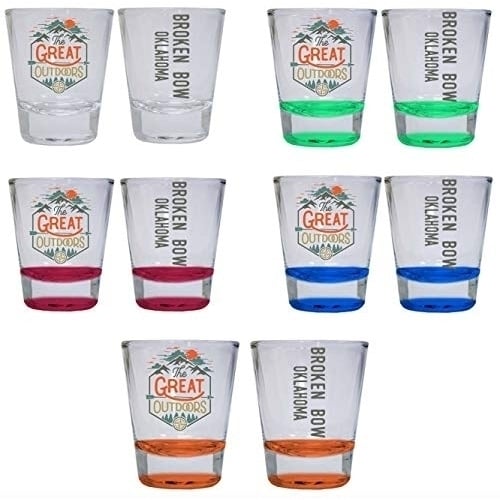 Broken Bow Oklahoma The Great Outdoors Camping Adventure Souvenir Round Shot Glass (Green 4-Pack) Image 1