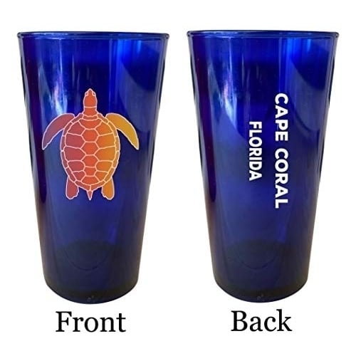 Cape Coral Florida Souvenir 16 oz Blue Plastic Pint Glass 4-Pack Image 1