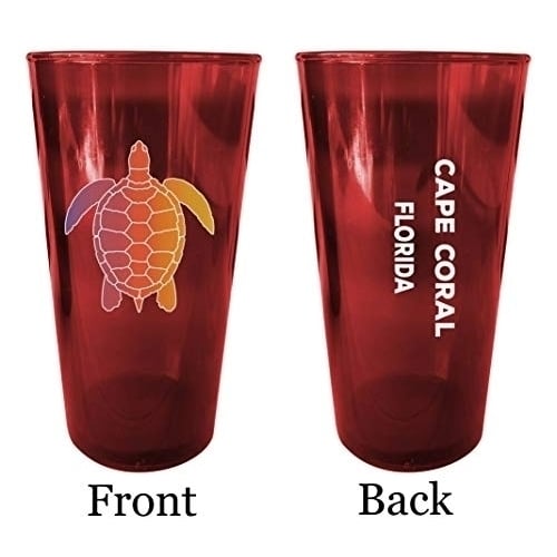 Cape Coral Florida Souvenir 16 oz Red Plastic Pint Glass 4-Pack Image 1