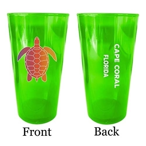 Cape Coral Florida Souvenir 16 oz Green Plastic Pint Glass 4-Pack Image 1