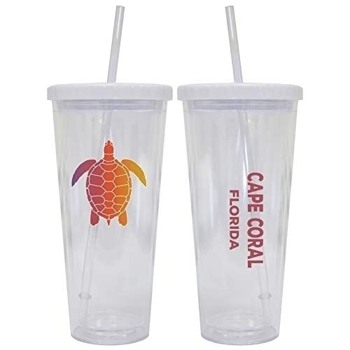 Cape Coral Florida Souvenir 24 oz Reusable Plastic Tumbler With Straw and Lid Image 1