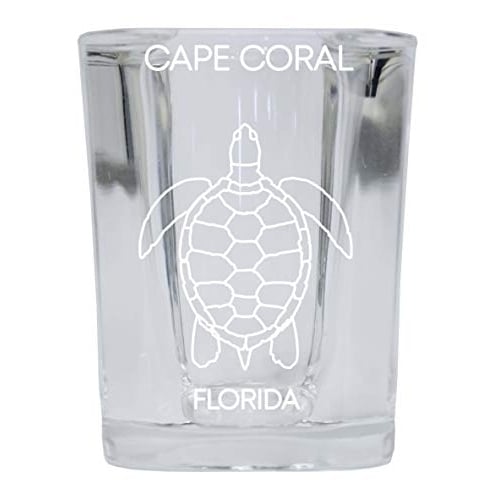 Cape Coral Florida Souvenir 2 Ounce Square Shot Glass laser etched Turtle Design Image 1