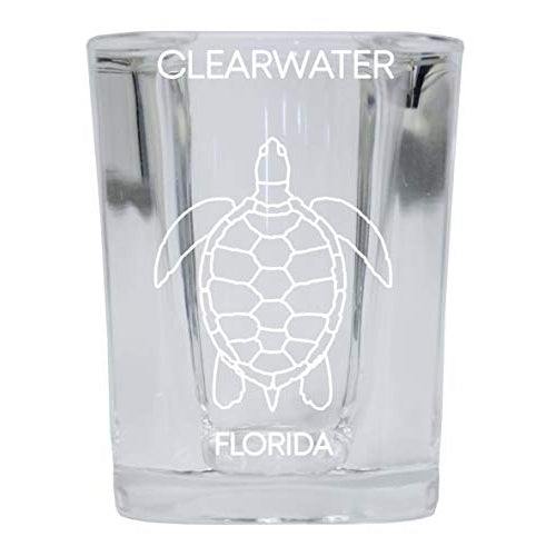 Clearwater Florida Souvenir 2 Ounce Square Shot Glass laser etched Turtle Design Image 1