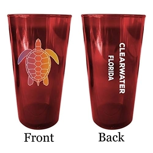 Clearwater Florida Souvenir 16 oz Red Plastic Pint Glass 4-Pack Image 1