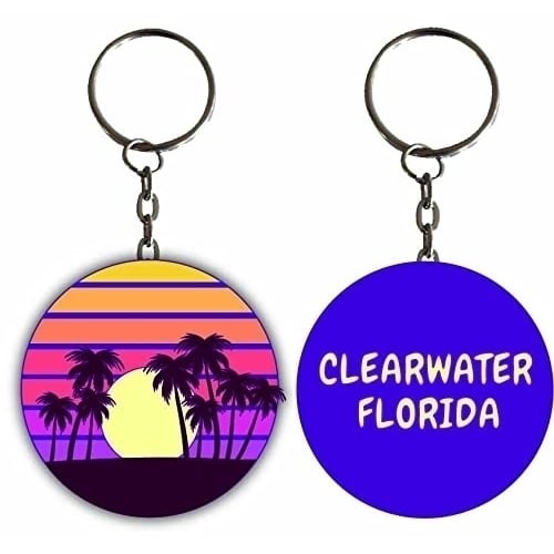 Clearwater Florida Sunset Palm Metal Keychain Image 1