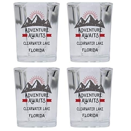 Clearwater Lake Florida Souvenir 2 Ounce Square Base Liquor Shot Glass Adventure Awaits Design 4-Pack Image 1