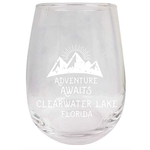 Clearwater Lake Florida Souvenir 9 Ounce Laser Engraved Stemless Wine Glass Adventure Awaits Design 2-Pack Image 1