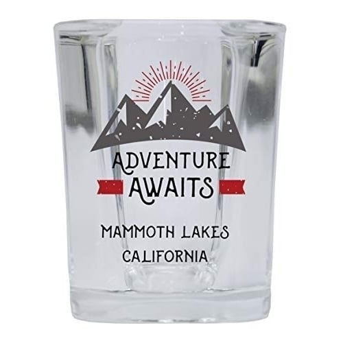 Mammoth Lakes California Souvenir 2 Ounce Square Base Liquor Shot Glass Adventure Awaits Design Image 1