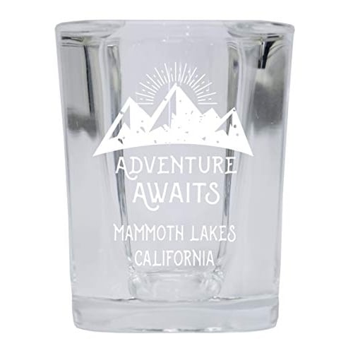 Mammoth Lakes California Souvenir Laser Engraved 2 Ounce Square Base Liquor Shot Glass Adventure Awaits Design Image 1