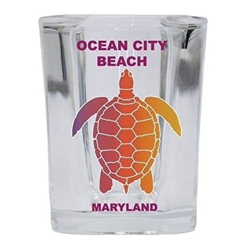 Ocean City Beach Maryland Souvenir Square Shot Glass Rainbow Turtle Design 4-Pack Image 1