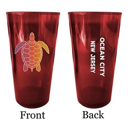 Ocean City Maryland Souvenir 16 oz Red Plastic Pint Glass 4-Pack Image 1