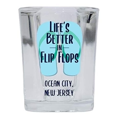 Ocean City Maryland Souvenir 2 Ounce Square Shot Glass Flip Flop Design 4-Pack Image 1