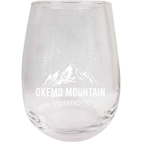 Okemo Mountain Vermont Ski Adventures Etched Stemless Wine Glass 9 oz 2-Pack Image 1
