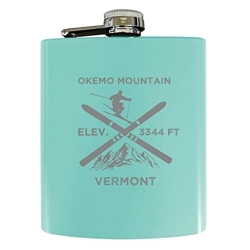 Okemo Mountain Vermont Ski Snowboard Winter Adventures Stainless Steel 7 oz Flask Seafoam Image 1