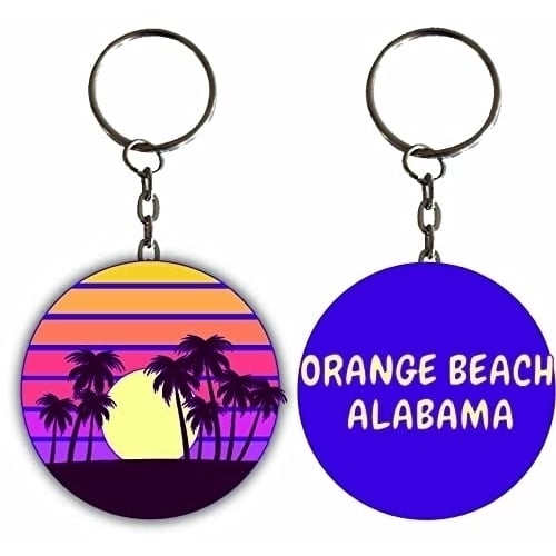 Orange Beach Alabama Sunset Palm Metal Keychain Image 1