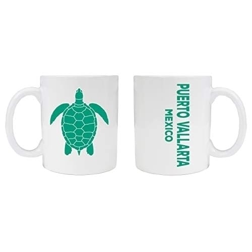 Puerto Vallarta Mexico Souvenir White Ceramic Coffee Mug 2 Pack Turtle Design Image 1