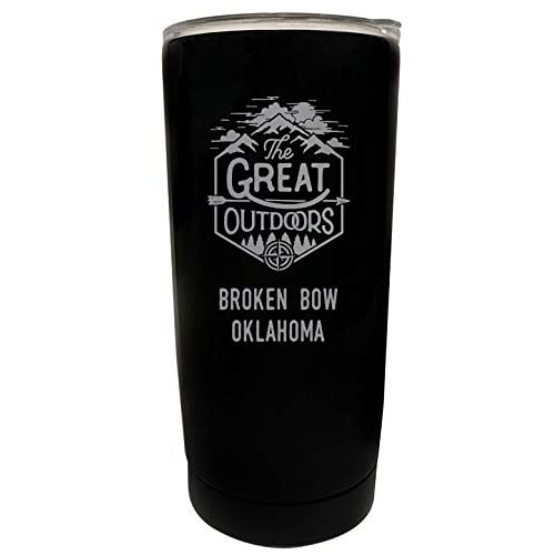 R and R Imports Broken Bow Oklahoma Etched 16 oz Stainless Steel Insulated Tumbler Outdoor Adventure Design Black. Image 1