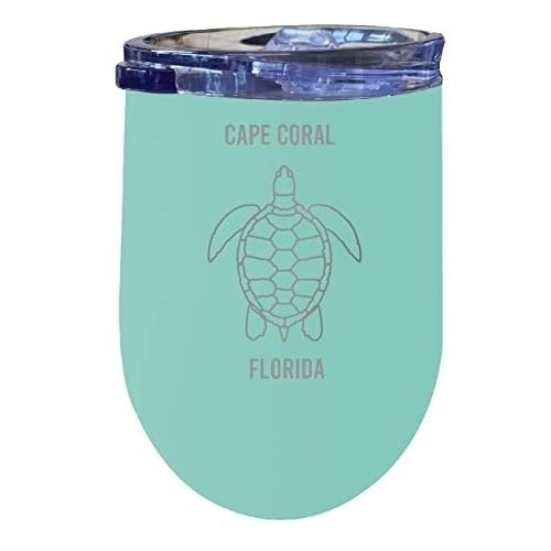 R and R Imports Cape Coral Florida 12 oz Seafoam Laser Etched Insulated Wine Stainless Steel Image 1